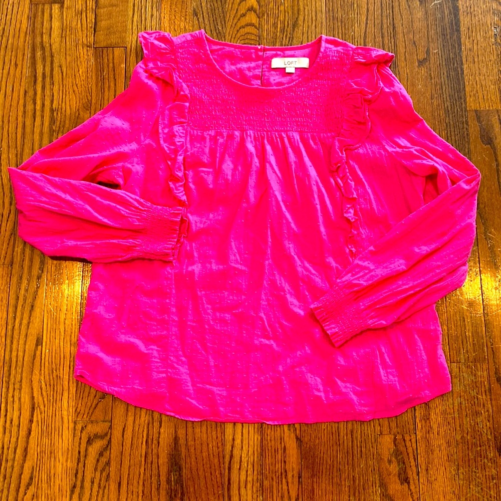 Loft women’s size large pink ruffle shirt